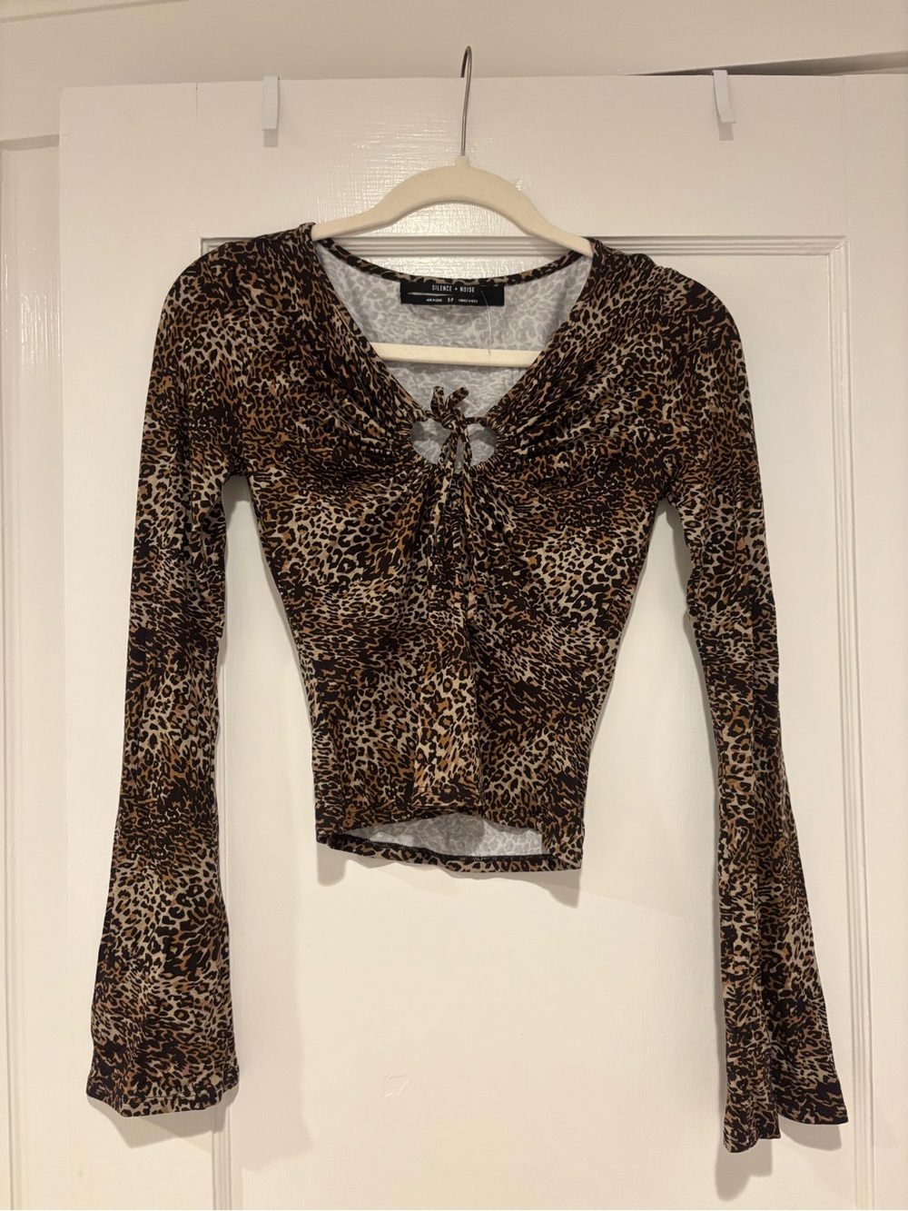 Leopard Print Tie-Front Long Sleeve Top - Brown/Black